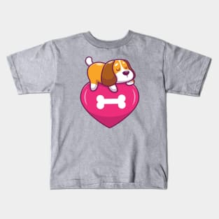 Cute dog sleeping on heart Kids T-Shirt